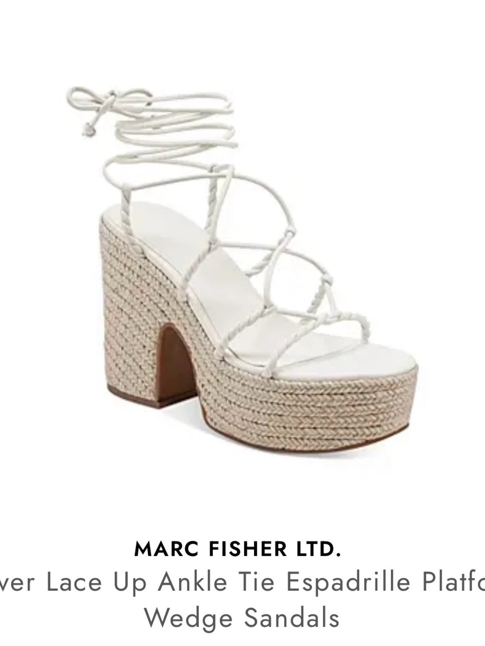 Marc Fisher White Lace-Up Ankle-Tie Espadrille Platform Wedges
